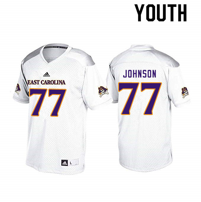 Youth #77 Jordan Johnson ECU Pirates College Football Jerseys Sale-White - Click Image to Close